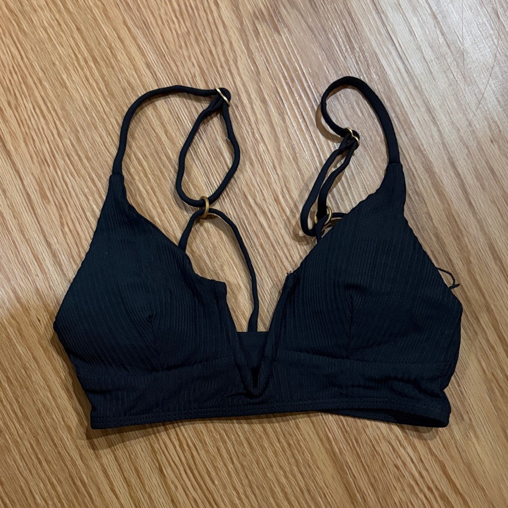 L space Siren Swim Top Black Ribbed Size XS